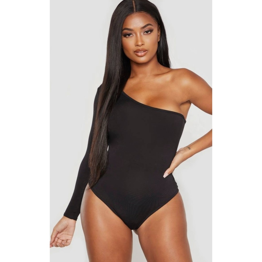 Pretty Little Thing Black One Shoulder Bodysuit